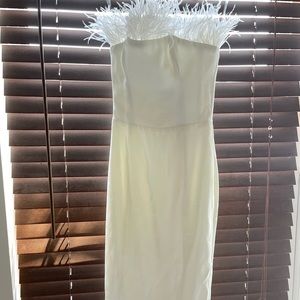 House of CB Bianca White Feather Strapless Dress